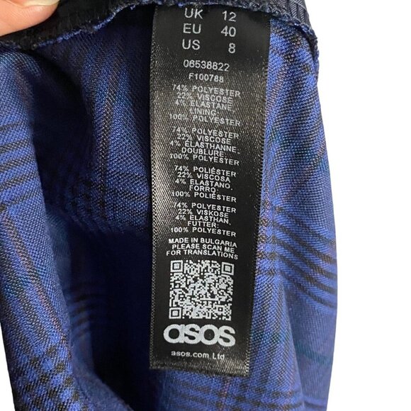 ASOS Women's Blue Pleated Plaid Ankle Pants - Picture 6 of 9